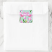 Happy moederdag roze tulpen banner vierkante sticker (Tas)