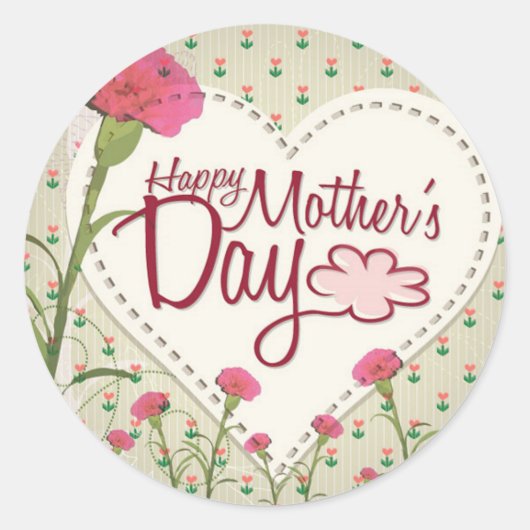 Happy Moederdag - Roze Vintage Ronde Sticker (Voorkant)