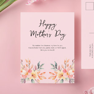Happy Moederdag Roze Waterverf Bloemenscript Feestdagenkaart