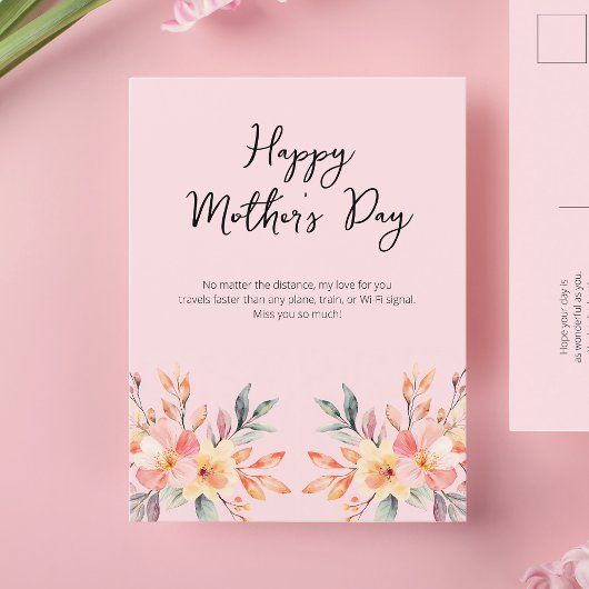 Happy Moederdag Roze Waterverf Bloemenscript Feestdagenkaart