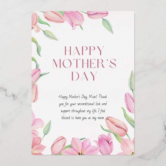Happy Moederdag roze Waterverf geïllustreerd Folie Feestdagenkaart (Voorkant)