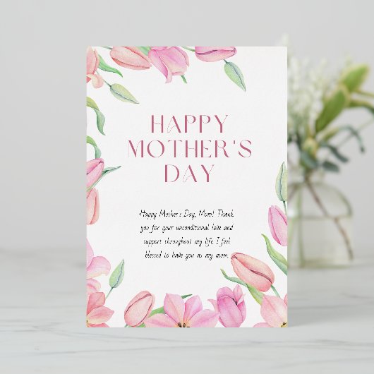 Happy Moederdag roze Waterverf geïllustreerd Folie Feestdagenkaart (Staand Voorkant)