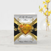 Happy Moederdag Rozen Gold Heart Foto 2 toevoegen Kaart (Gele Bloem)