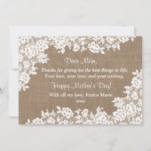 Happy Moederdag | Rustic Burlap & White Lace Kaart (Achterkant)
