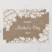 Happy Moederdag | Rustic Burlap & White Lace Kaart (Voorkant / Achterkant)
