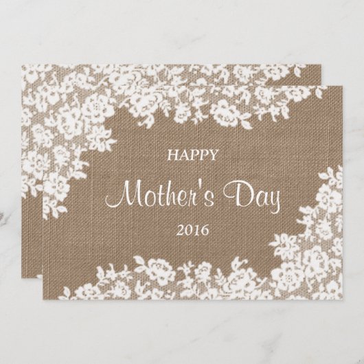 Happy Moederdag | Rustic Burlap & White Lace Kaart (Voorkant / Achterkant)