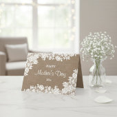 Happy Moederdag | Rustic Burlap & White Lace Kaart