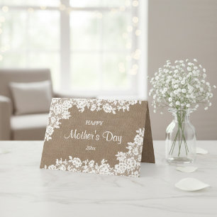 Happy Moederdag Rustic Burlap & White Lace Kaart