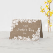 Happy Moederdag | Rustic Burlap & White Lace Kaart (Gele Bloem)