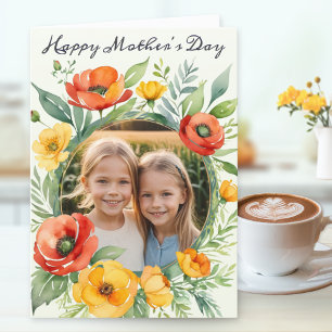 Happy Moederdag Rustic Wildflower Custom Foto Feestdagen Kaart