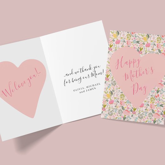 Happy Moederdag schattig floraal roze wenskaart Kaart