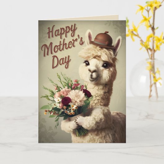 Happy Moederdag Schattige Alpaca Dier Kaart (Gele Bloem)