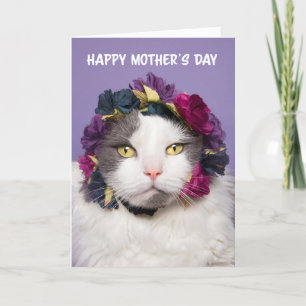 Happy Moederdag Schattige Cat in Flower Crown Humo Feestdagen Kaart