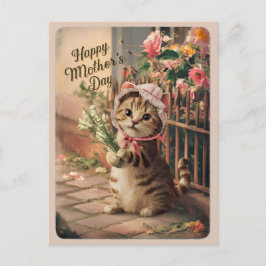 Happy Moederdag Schattige  Cat Retro Briefkaart