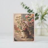Happy Moederdag Schattige  Cat Retro Briefkaart (Staand voorkant)
