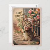 Happy Moederdag Schattige  Cat Retro Briefkaart (Voorkant / Achterkant)