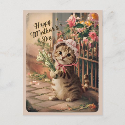 Happy Moederdag Schattige  Cat Retro Briefkaart (Voorkant)