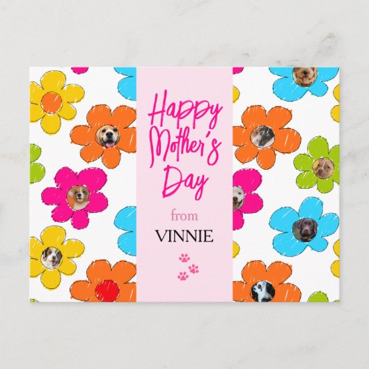 Happy Moederdag Schattige Flower Dog Fotocollage Briefkaart (Voorkant)