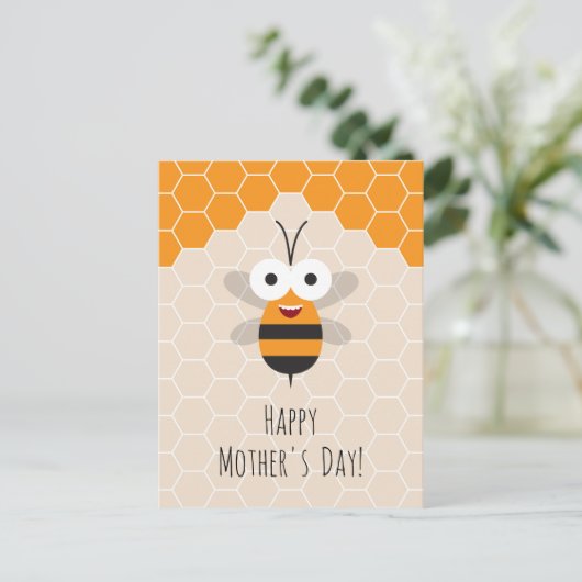 Happy Moederdag Schattige Honey Bee Honeycomb Briefkaart (Staand voorkant)