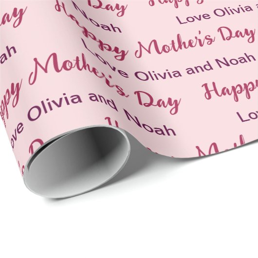Happy Moederdag Script Bleek Roze Naam van Giver Cadeaupapier (Rol Hoek)