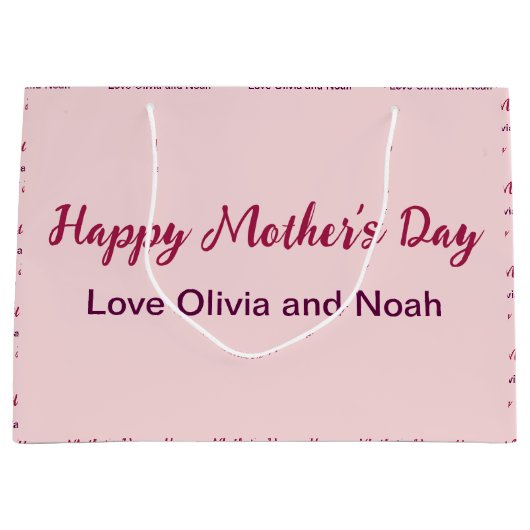 Happy Moederdag Script Bleek Roze Naam van Giver Groot Cadeauzakje (Voorkant)