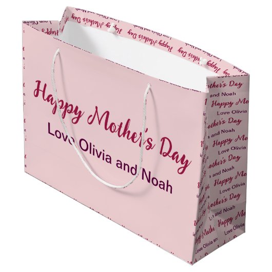 Happy Moederdag Script Bleek Roze Naam van Giver Groot Cadeauzakje (Achterkant Gekanteld)