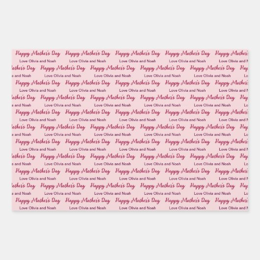 Happy Moederdag Script Bleek Roze Naam van Giver Inpakpapier Vel (Voorkant)