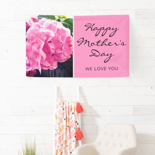 Happy Moederdag Script roze Floral We houden van j Spandoek (Insitu)