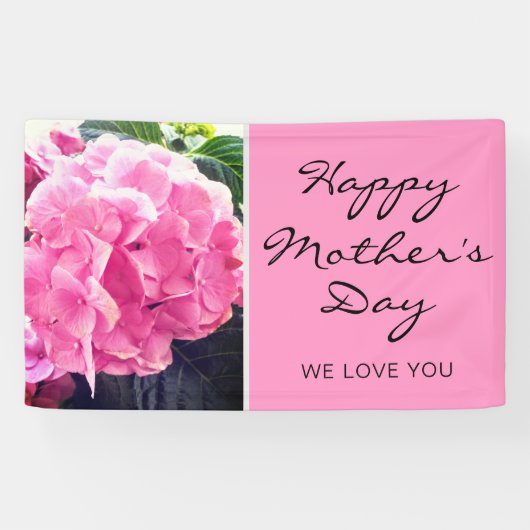 Happy Moederdag Script roze Floral We houden van j Spandoek (Horizontaal)
