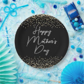 Happy Moederdag Script Zwart en Goud Glitter Papieren Bordje (Feest)