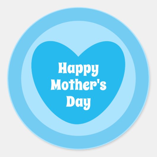 Happy Moederdag Simple Cute Sky Blue Heart Ronde Sticker (Voorkant)