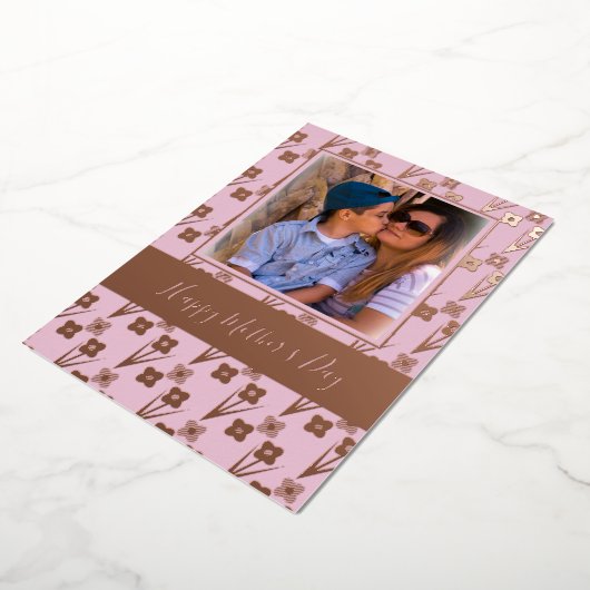 Happy Moederdag Simple Florals Roze Folie Feestdagenkaart (Gedraaid)