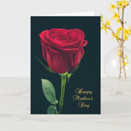 Happy Moederdag Single Red Rose Kaart (Gele Bloem)