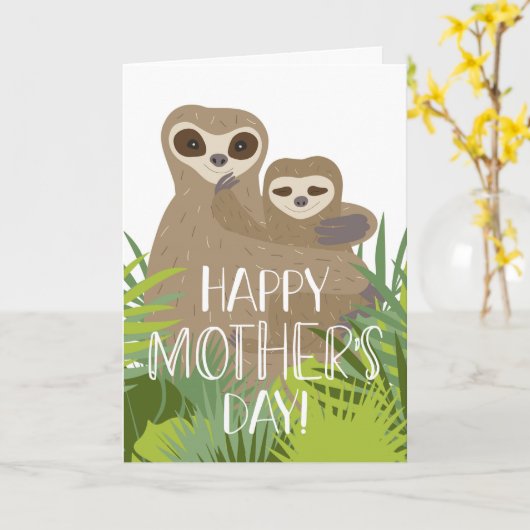 Happy Moederdag Sloth Mama en Baby Kaart (Gele Bloem)