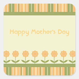 Happy Moederdag Spring Flowers en Stripes Vierkante Sticker