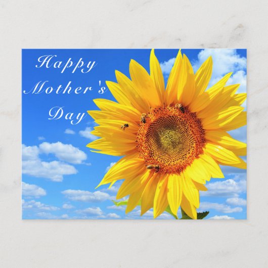 Happy Moederdag Sunflower en bijen op Blue Sky Briefkaart (Voorkant)
