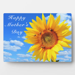 Happy Moederdag Sunflower en bijen op Blue Sky Fotoplaat