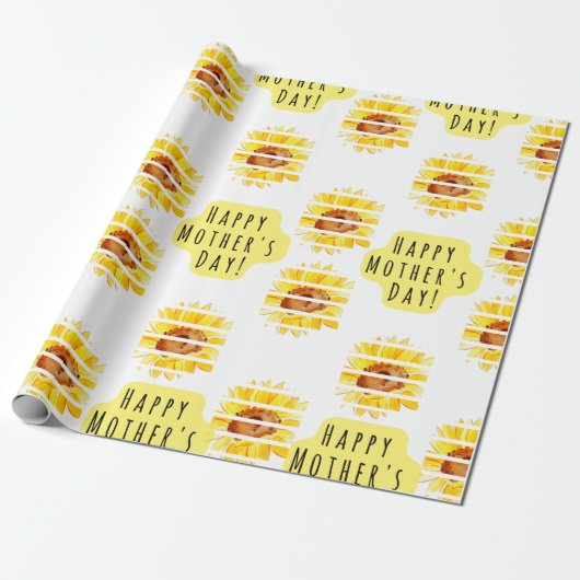 Happy Moederdag Sunflower Gift Wrap Cadeaupapier (Uitgerold)