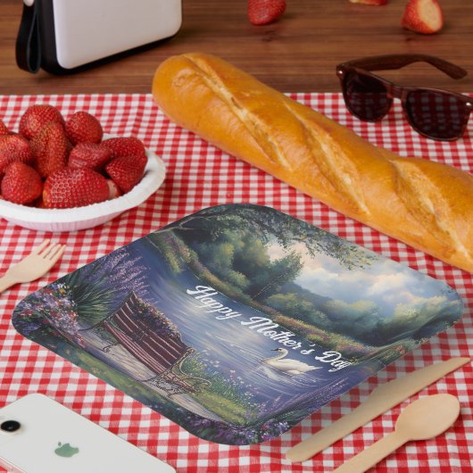 Happy Moederdag Swan Bench Lake Papieren Bordje (Picknick)