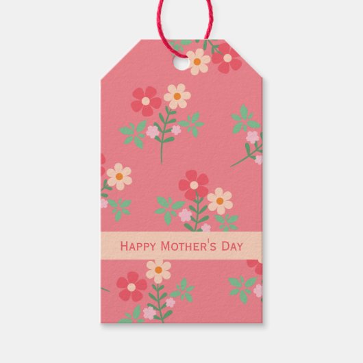 Happy Moederdag Sweet Pink Daisy Bouquet Retro Cadeaulabel (Voorkant)