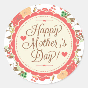 Happy Moederdag Tekst & Colorful Floral Design Ronde Sticker