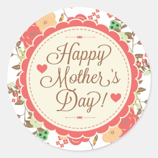 Happy Moederdag Tekst & Colorful Floral Design Ronde Sticker (Voorkant)