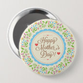 Happy Moederdag Tekst en kleurrijke Floral Wreate Ronde Button 4,0 Cm (Voorkant /achterkant)