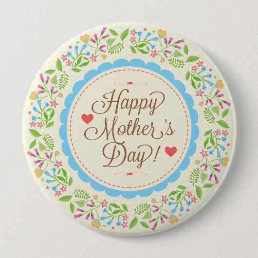 Happy Moederdag Tekst en kleurrijke Floral Wreate Ronde Button 4,0 Cm (Voorkant)