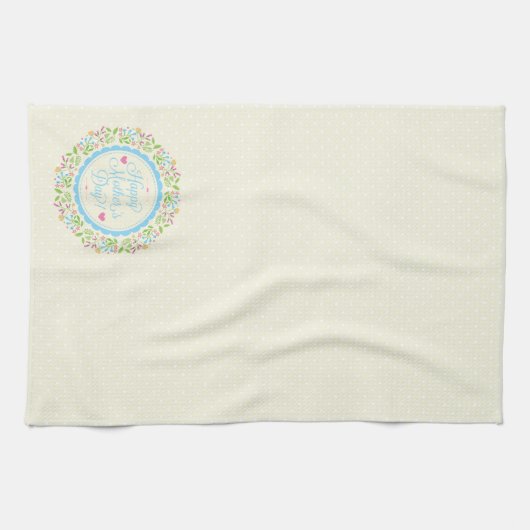 Happy Moederdag Tekst en kleurrijke Floral Wreate Theedoek (Horizontaal)