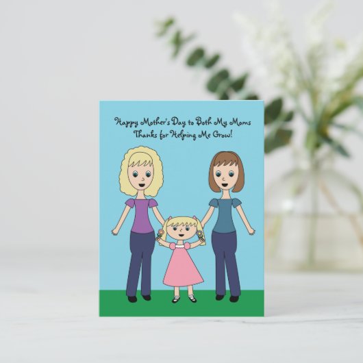Happy Moederdag Two Moms Cute Personalize Groei Briefkaart (Staand voorkant)