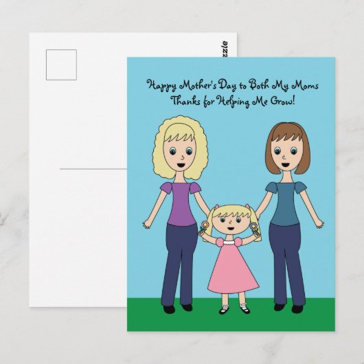 Happy Moederdag Two Moms Cute Personalize Groei Briefkaart (Voorkant / Achterkant)