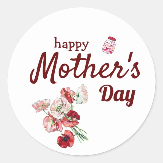 Happy Moederdag, typografie met rode bloemen Ronde Sticker (Voorkant)