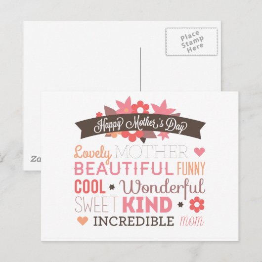 Happy Moederdag typografie ontwerp Briefkaart (Voorkant / Achterkant)