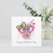 Happy Moederdag Uil Roze Liefdesharten Feestdagenkaart (Staand voorkant)